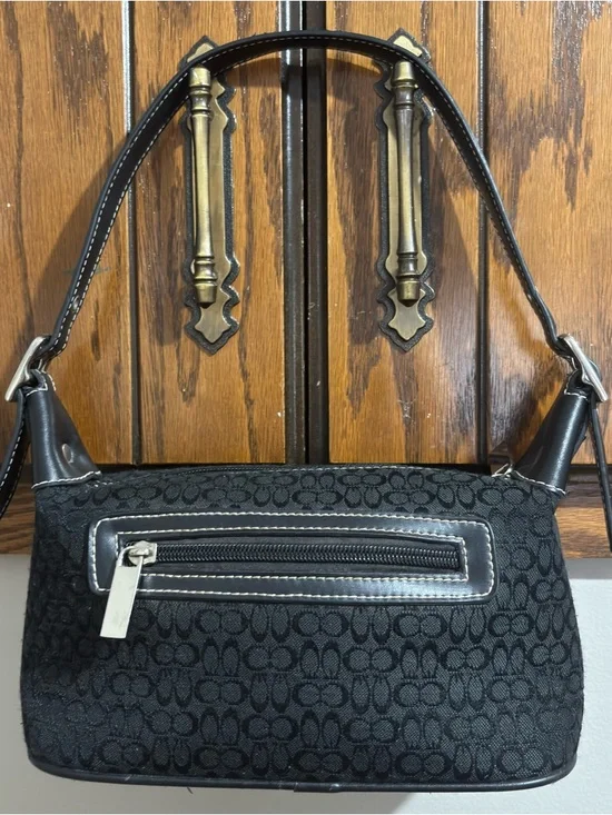 Black Canvas Mini Hobo Shoulder Bag Purse Silver Hardware Y2K Vintage - Picture 4 of 8